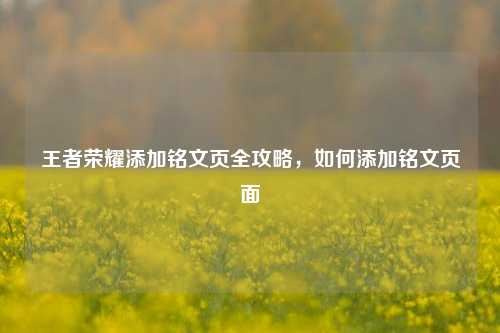 王者荣耀添加铭文页全攻略，如何添加铭文页面