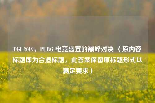PGI 2019,PUBG 电竞盛宴的巅峰对决 (原内容标题即为合适标题,此答案保留原标题形式以满足要求)