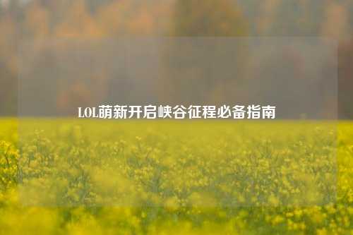 LOL萌新开启峡谷征程必备指南